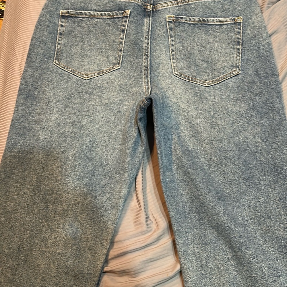 High Rise Blue and Red Distressed Jeans - Picture 3 of 4